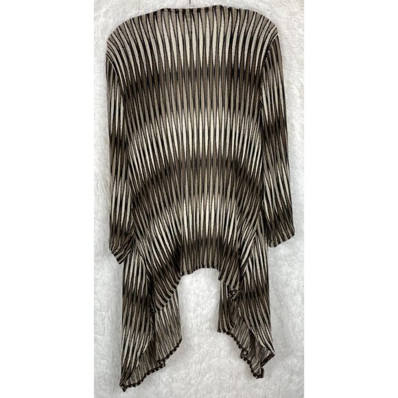 Chico's Size 3 Brown Cream Tan Striped Open Knit Cardigan Long Sleeve Stretch - Picture 7 of 9